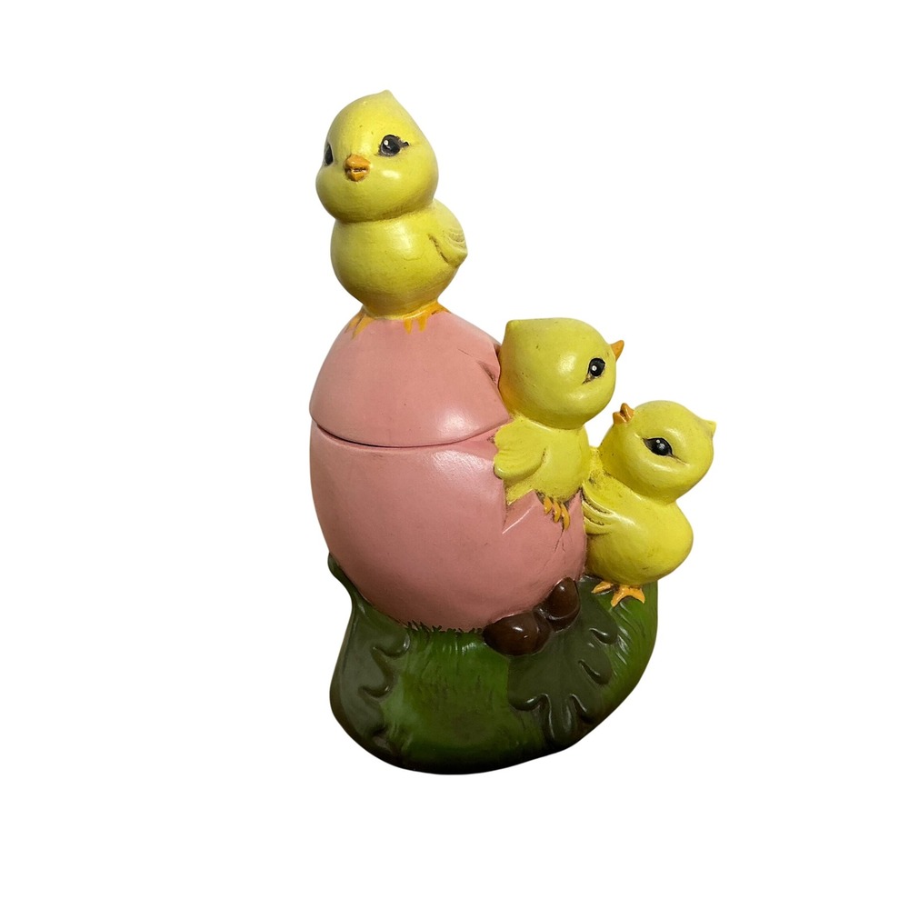 Vintage‎ Chick and Egg Cookie Jar Ceramic Yellow Chicks Pink Egg Spring Easter